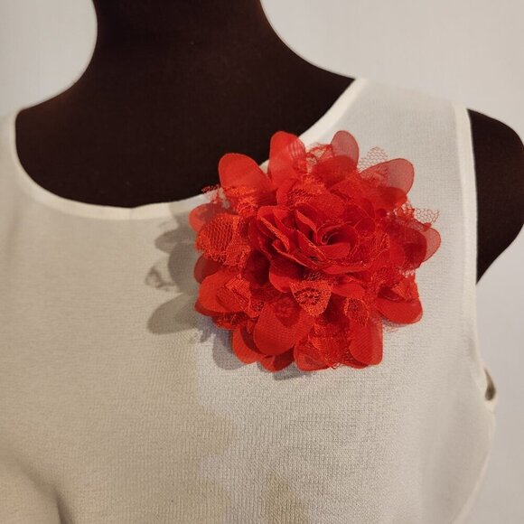 Hand Crafted Red Floral Brooch Lace Fabric Pin Flower Brooch - Picture 6 of 7